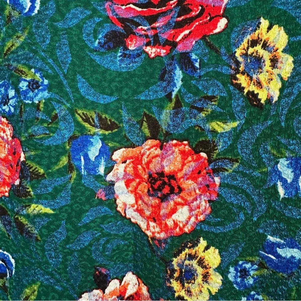 Zara Trafulac Bodycon Side Ruched Green Floral Long Sleeve Midi Dress Sz S - Picture 8 of 11